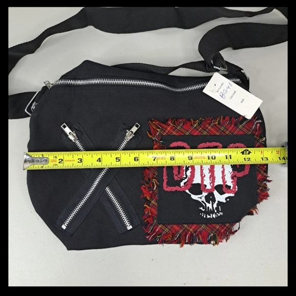 |vtg| Dead Threads •DEADSTOCK• Anarchy Goth Skull Canvas Messenger Bag Punk 90s - Picture 4 of 6